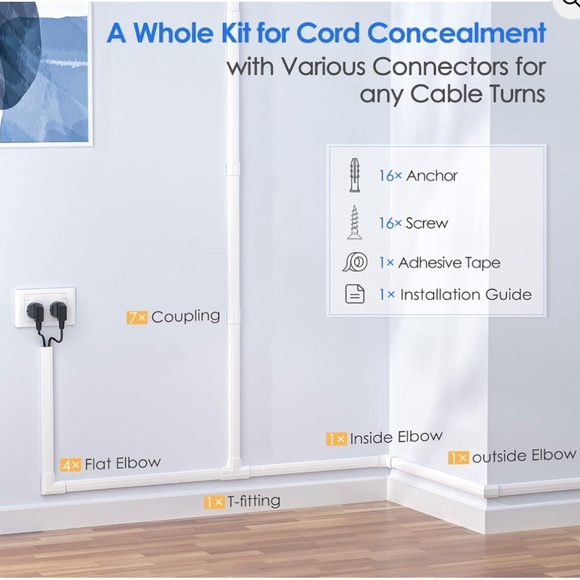 Cable management cord cover/hide kit (Large, Paintable) NEW IN BOX - Picture 6 of 7